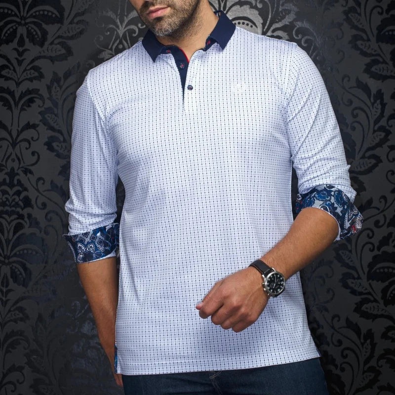 Au Noir Men’s Patronn L/S Polo – White/Navy