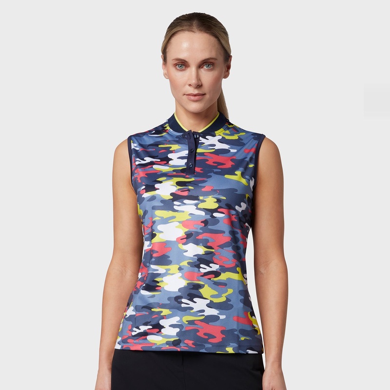 Callaway Ladies Sleeveless Camo Print Polo with Mesh Mock Neck – Last One Medium Only Left