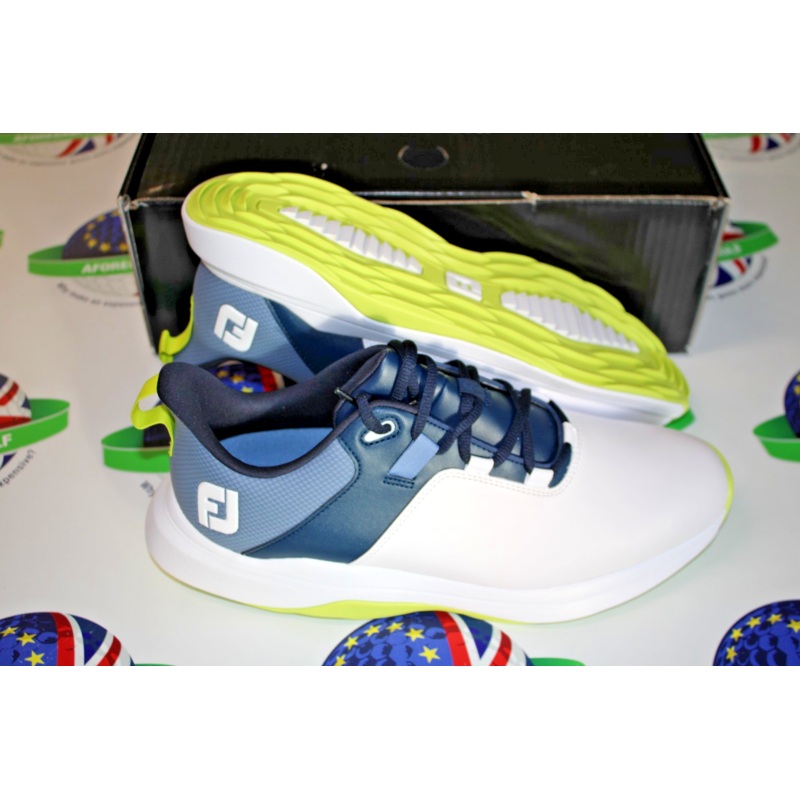 footjoy prolite waterproof golf shoes white/blue/yellow uk size 8 medium 56920k