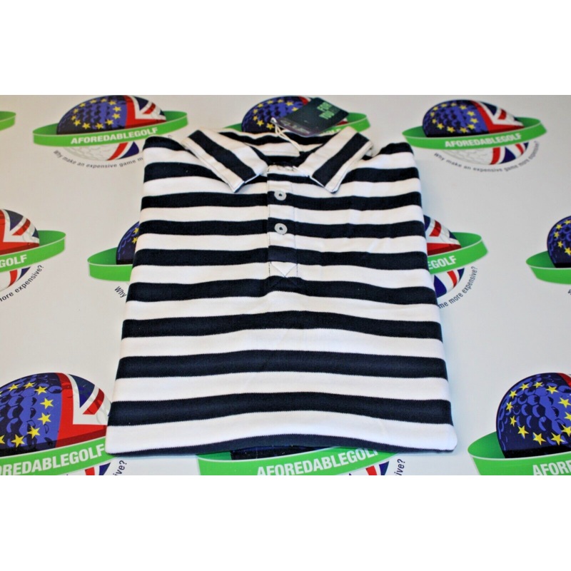 Garbinc Trey Junior Boys Cotton Polo Shirt Navy/White Stripe Large Ages 9-10