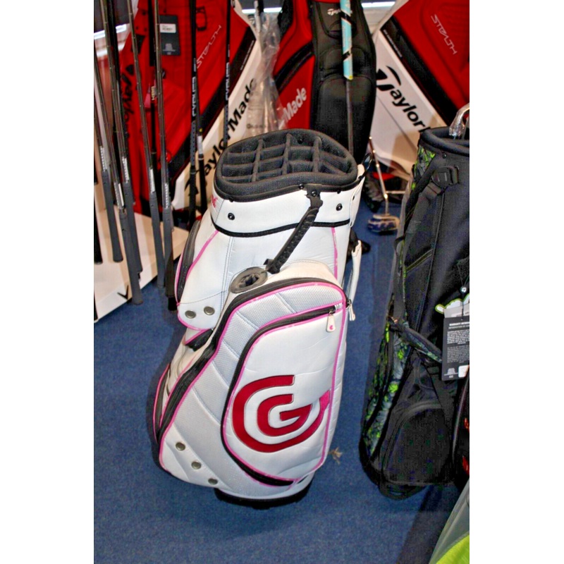 Used Cleveland 14 Way White/Pink Cart Bag Includes Rain Hood