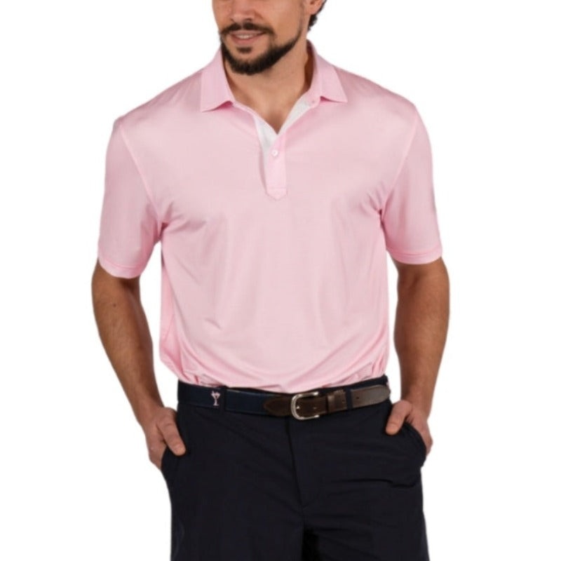 Golftini Men’s Stripe Performance Polo – Pink