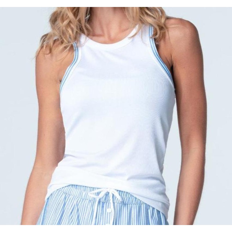 Lucky In Love Linen Streak Tank – White