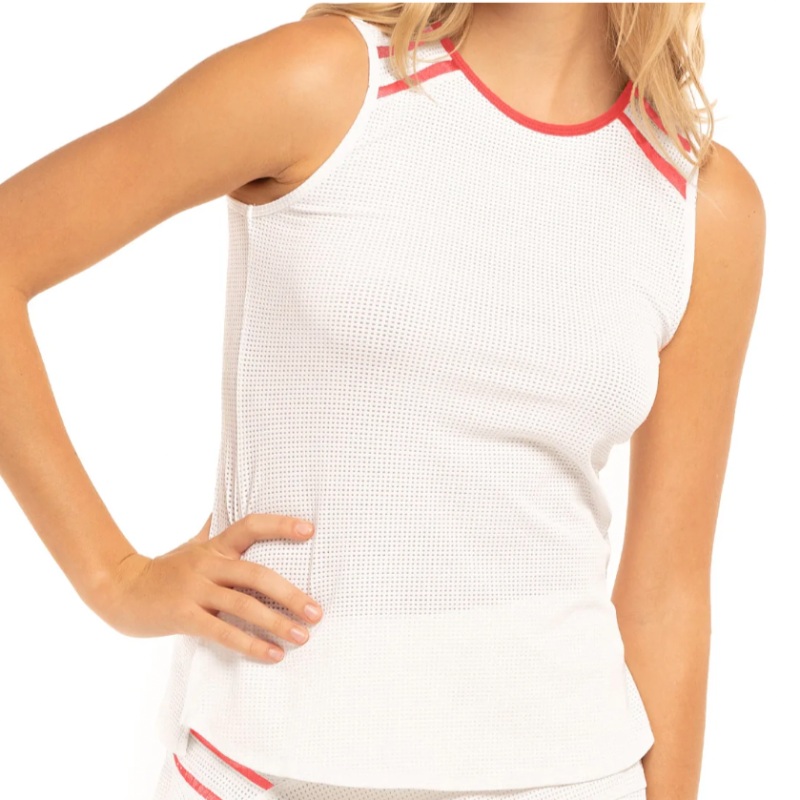 Lucky In Love Mesh Love Tank – White/Pink