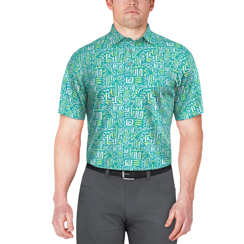 Men’s Palm Print Golf Polo|Scuba Blue|Scuba Blue-ZZ|Iron Gate-ZZ|Iron Gate-DS|S|M|L|XL|XXL|XXXL