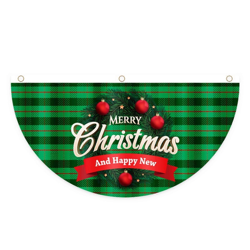 Christmas Fan-shaped Flag Outdoor Bunting Flag Half Fan Flag for Banner for Party Garden Patio Home Decoration New Year