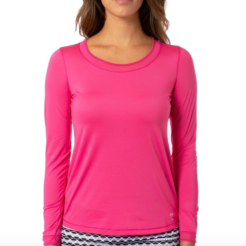 Golftini L/S Mesh Trim Top – Hot Pink