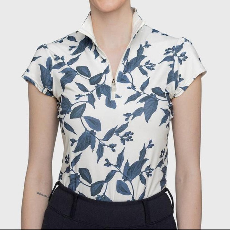 Kastel Lithograph Cap Sleeve Top – Indigo Leaf Print