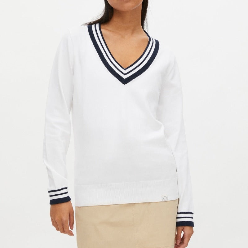 Rohnisch Mae V-Neck Sweater – White