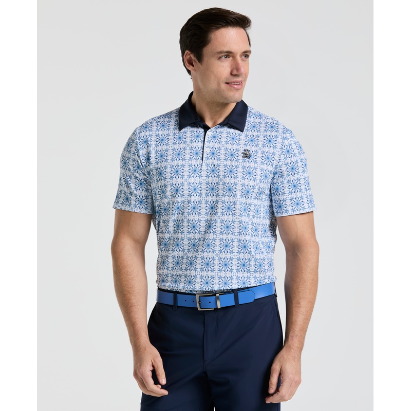 Men’s Cocktail Windowpane Print Golf Polo