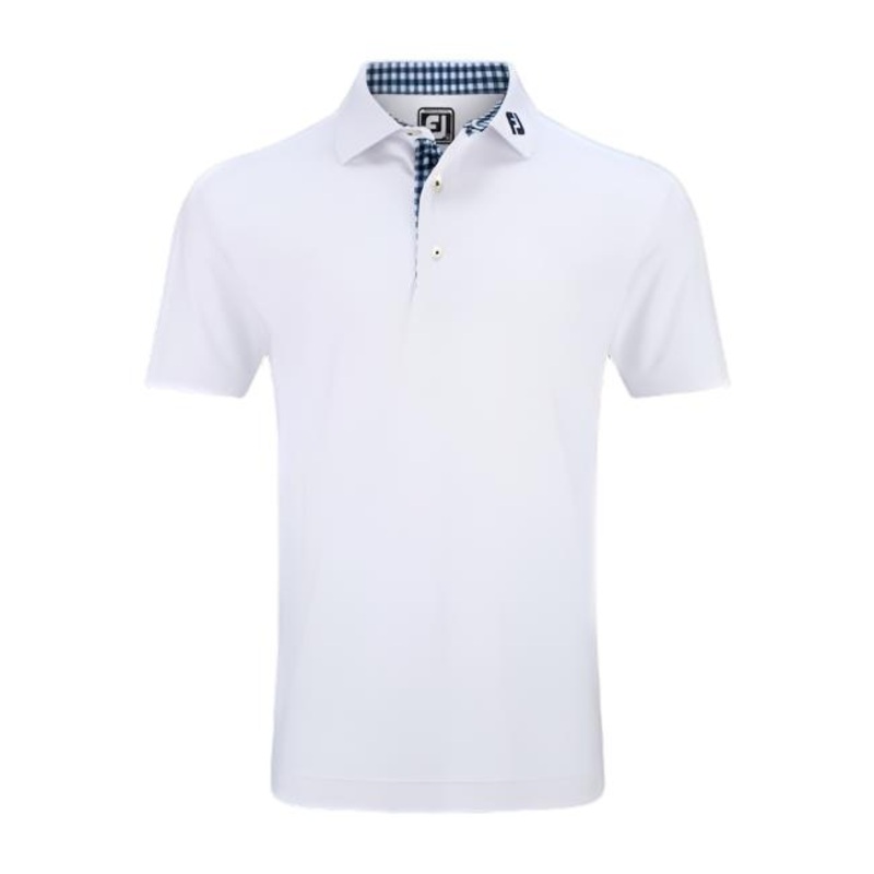 Stretch Pique Solid w/Gingham Trim – White