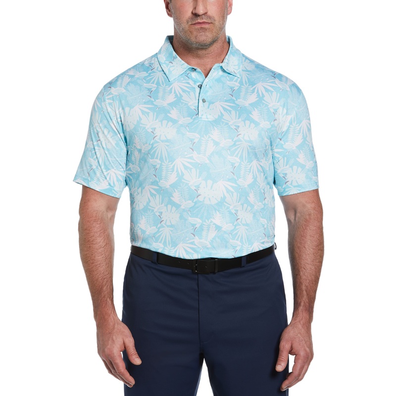 Big & Tall Short Sleeve Stencil Tropical Print Polo