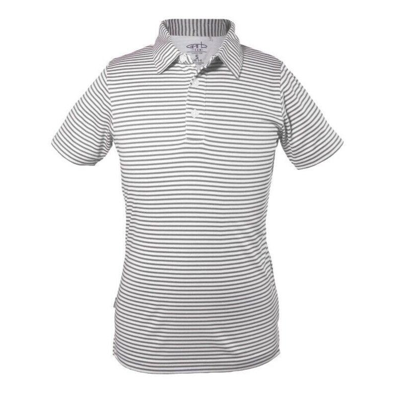 Garbinc Carson Junior Boys Polo Shirt Charcoal/White Stripe Size Large Ages 9-10