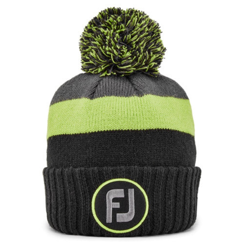 FootJoy Winter Knit Pom Pom Beanie – Green/Black/Grey