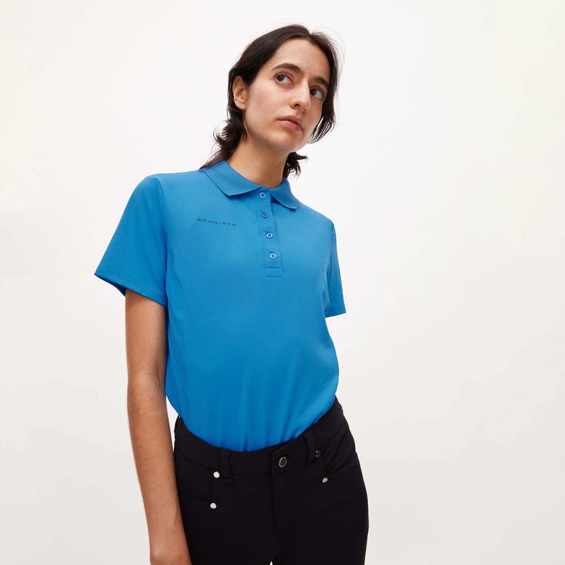 Rohnisch Women’s Short Sleeve Polo with Textured Side Panels in French Blue – Large Only Left