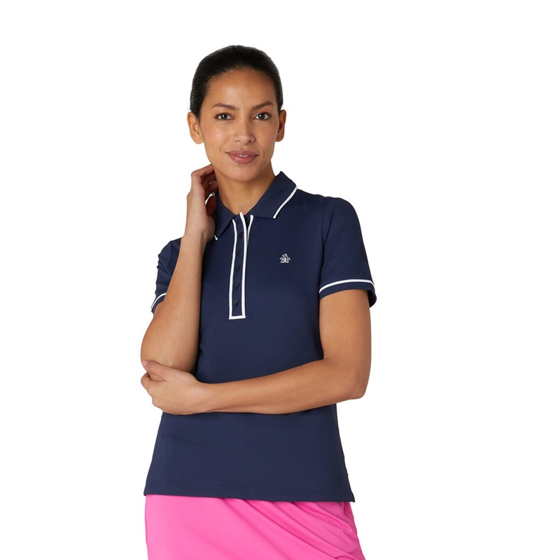 Original Penguin Women’s Short Sleeve Polo with Contrast Piping in Navy