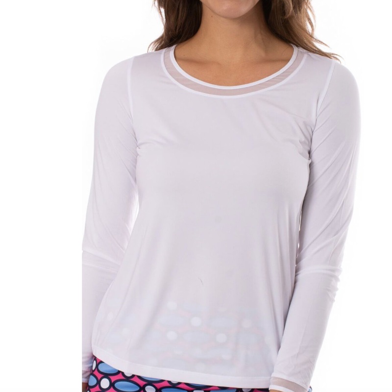 Golftini L/S Mesh Trim Top – White