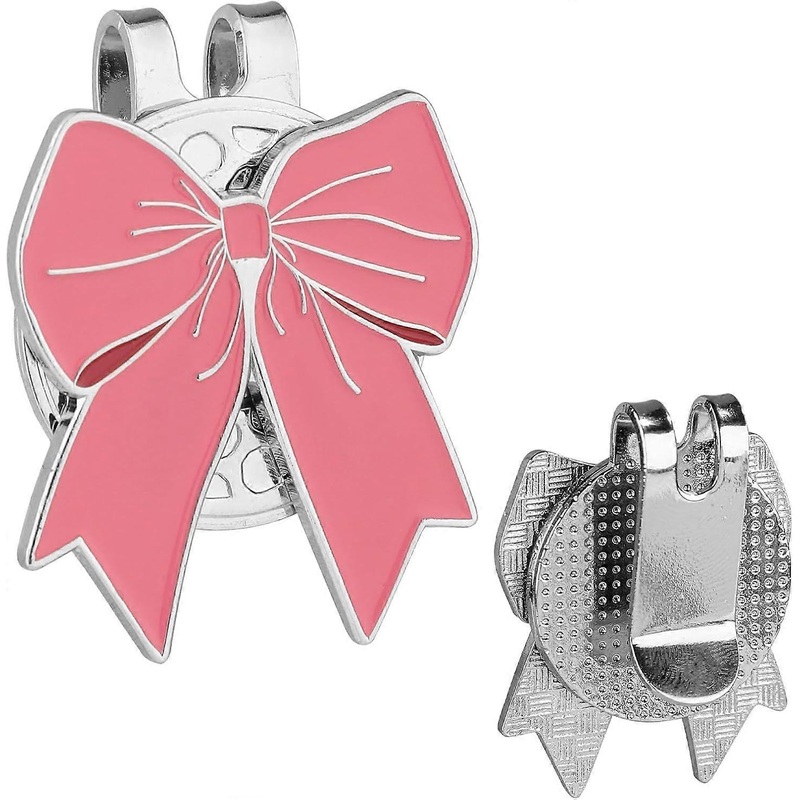 Magnetic Golf Ball Marker Hat Clip, Pink Bow Shape Magnet Golf Hat Clip Strong Magnetic Golf Ball Caps Marker Holders Accessories for Men Women Golfer