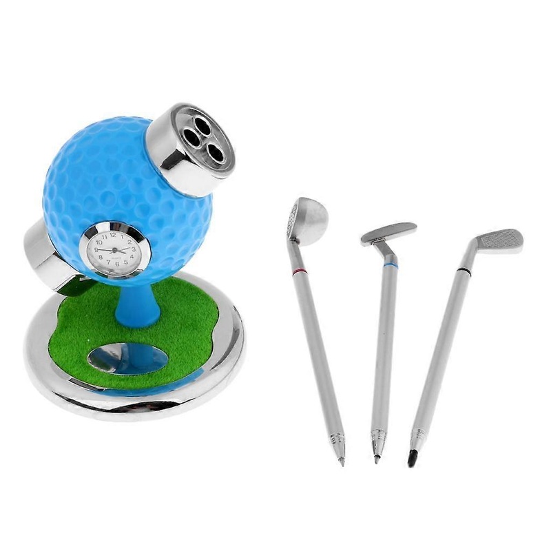Desktop Golf Ball Pen Stand w/ 3 Golf Pens & Clock Novelty Gift f/ Dad