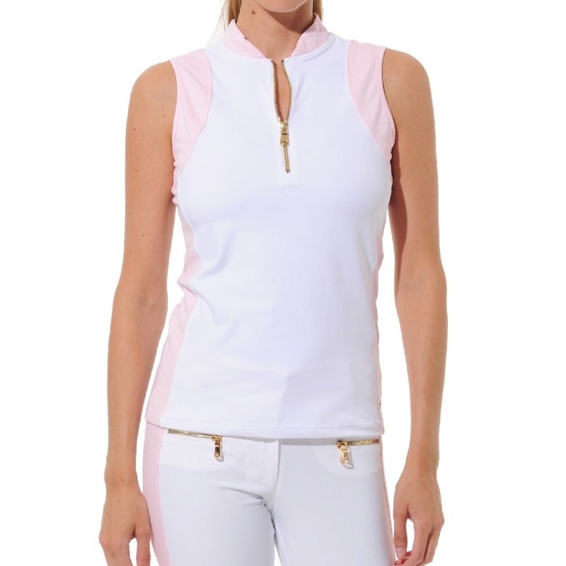 MDC S/L Zip Mock Neck Top – White/Macaron
