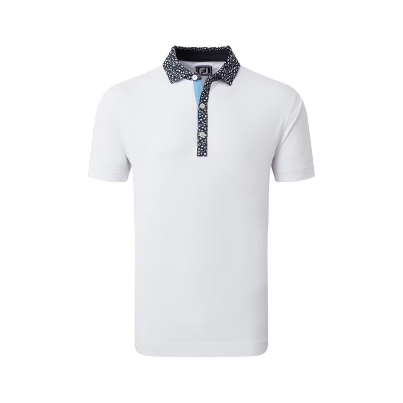 Tossed Tulip Trim Pique Polo|White/Navy|S|M|L|XL