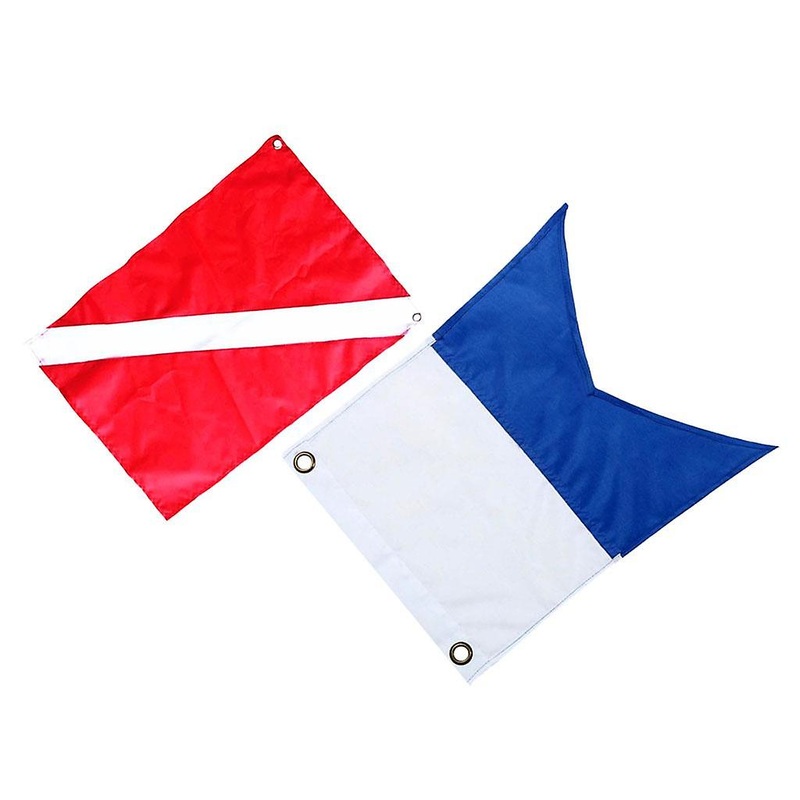 2 Pieces Nylon Diver-Down Boat Flag, Scuba Dive Flag Marker 60x70cm 30x35cm