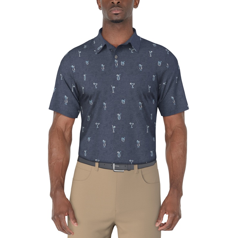 Men’s Drink Print Golf Polo|Insignia Bl Htr|Sky Blue Htr|Pearl Blue Htr|Sky Blue Htr-BE|XS|S|M|L|XL|XXL|XXXL