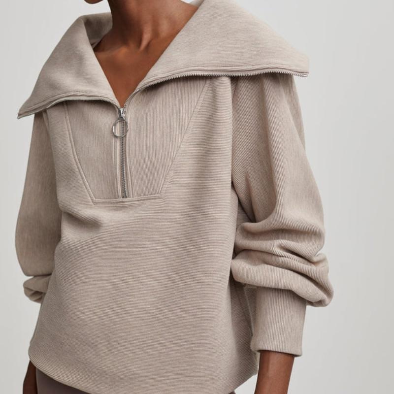 Varley Vine Zip Sweater – Taupe Marl