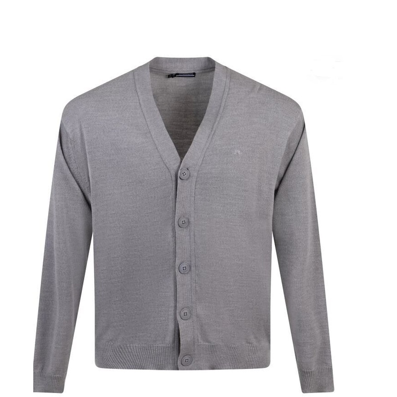 J Lindeberg Lucas Merino Wool Knitted Cardigan Grey Melange UK Size XXL