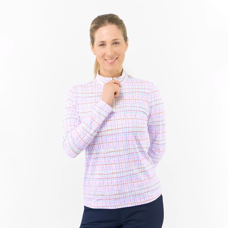 Pure Ladies Long Sleeve Top in Pastel Check Print
