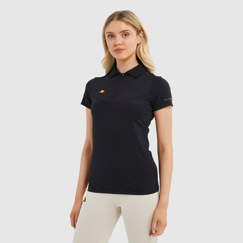 Ellesse Ladies Short Sleeve Golf Polo in Black with Zip-Neck – Last One Size 10 Only Left