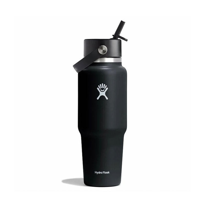 HYDRO FLASK Wide Mouth Travel Bottle With Flex Straw Cap 32oz (Black)