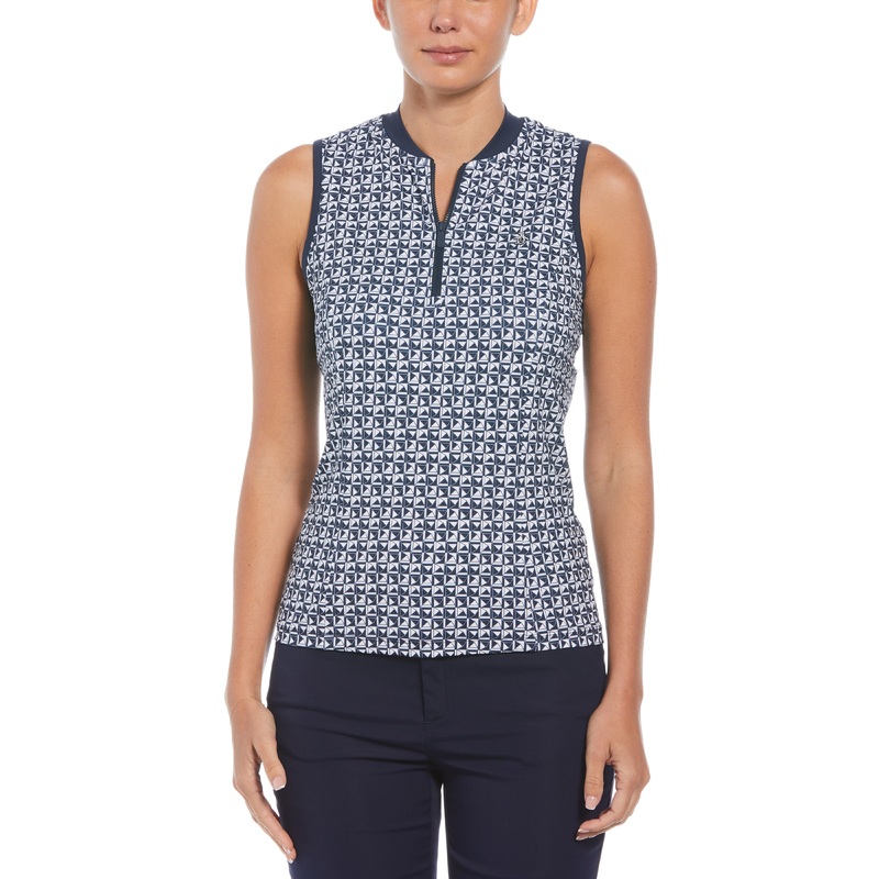 Women’s Geometric Print Sleeveless Golf Polo with Mesh Back