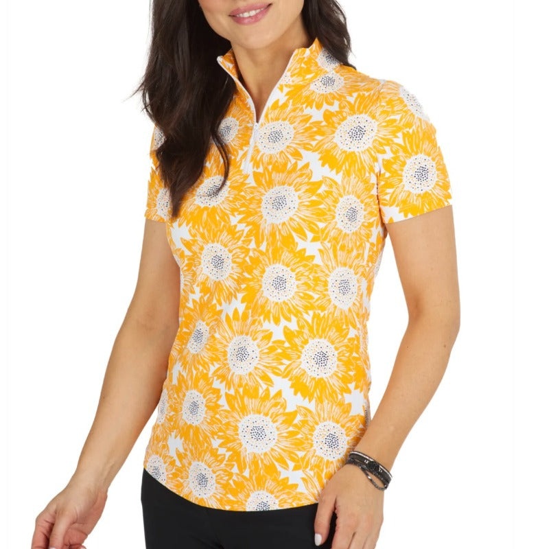 IBKUL Ruthie S/S Mock Neck Top- Orange/White