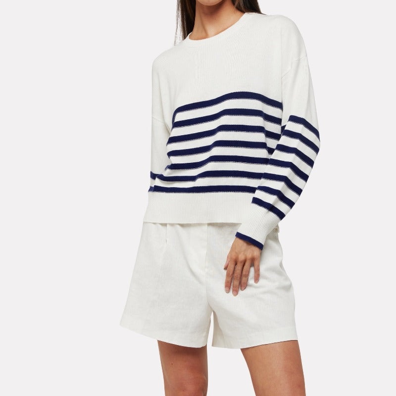 WISPR Brynn Stripe Crew Sweater – Ice/Insignia Blue