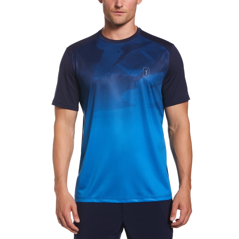 Men’s Printed Panel Crew Neck Golf Shirt