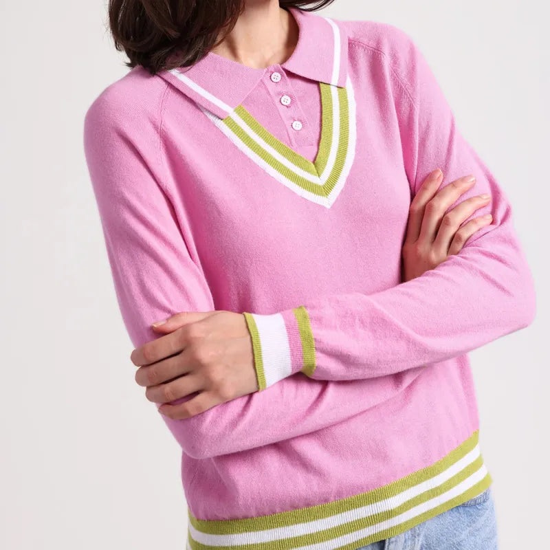Minnie Rose Layered Polo Sweater – Raspberry/Apple