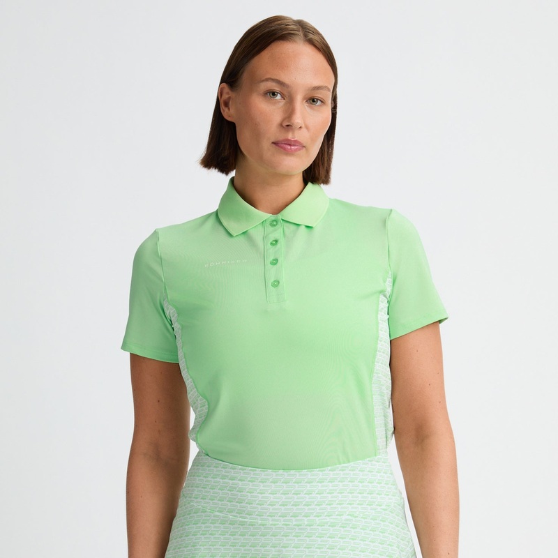 Rohnisch Women’s Short Sleeve Polo with Monogram Print Textured Panels