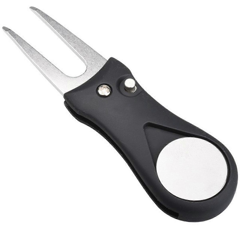 Black Golf Turf Tool with Magnetic Golf Ball Markers, Pitchfork Repair Tool Markers
