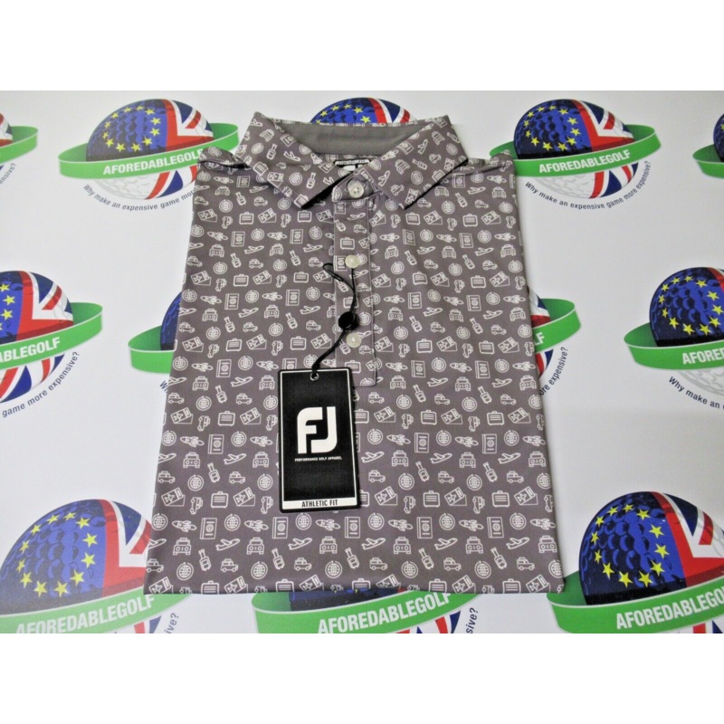 Footjoy Eu Travel Print Polo Shirt Lava/White UK Size Large