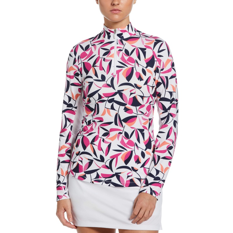 Women’s Cutout Floral Print Sun Protection 1/4 Golf Shirt