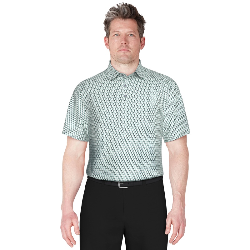 Big & Tall Short Sleeve Stretch Performance Fish Geo Print Polo