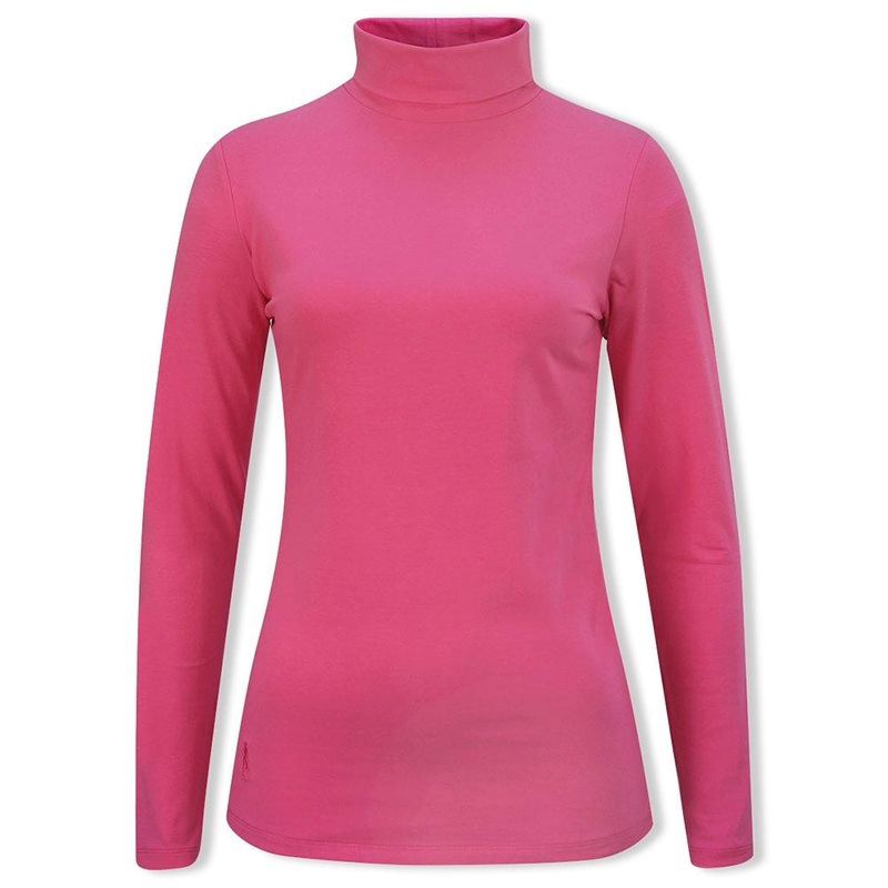 Glenmuir Ladies Long-Sleeve Cotton Roll Neck in Hot Pink