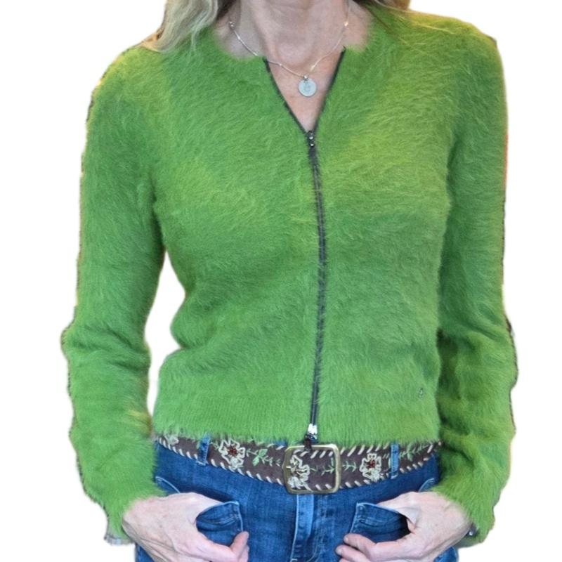 Monari Fur Zip Sweater – Green