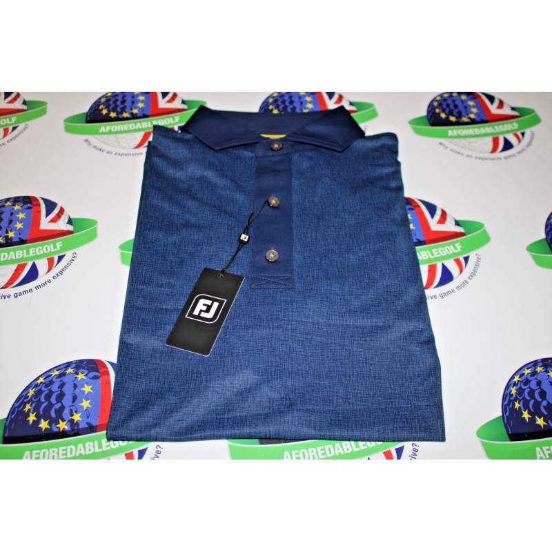 Footjoy EU Etched Texture Print Lisle Golf Polo Shirt Navy Uk Size Medium