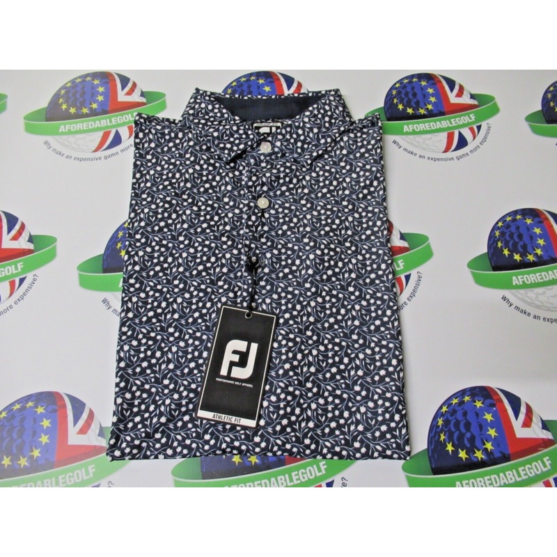Footjoy Eu Travel Print Polo Shirt Tossed Tulips Navy/White UK Size Medium