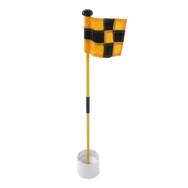 Golf Flagstick Portable 3 Feet Golf Flag Pole Flag Hole Cup Set 2 Section Design for Indoors OutdoorsYellow and Black Grid