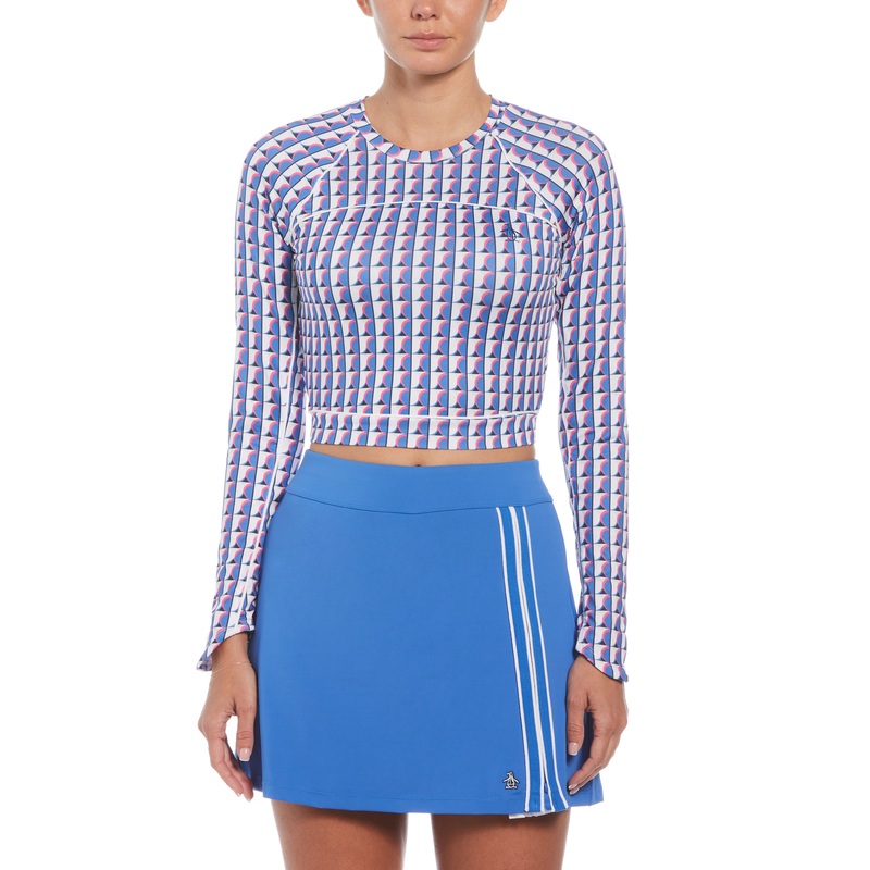 Women’s Geo Print Sun Protection Cropped Tennis Shirt
