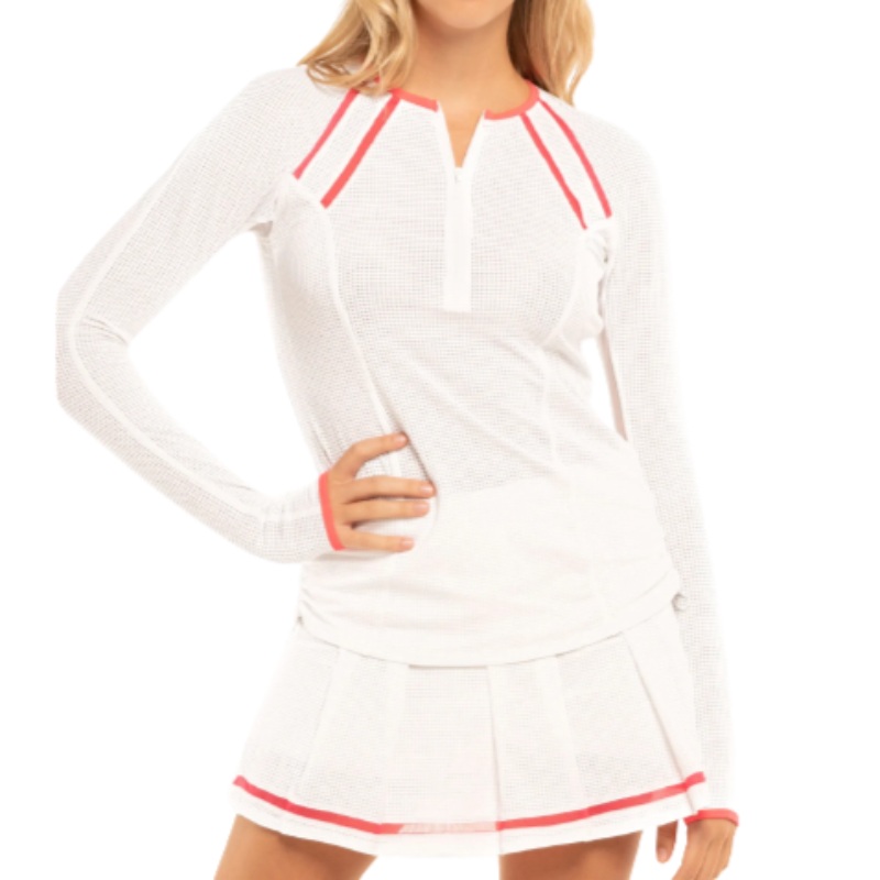Lucky In Love Raglan Zip L/S Top – White/Pink Trim