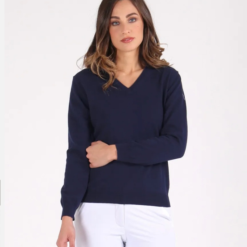 Cherv Nebbiolina Cotton V-neck Sweater – Navy